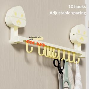 Crochet adhésif pour rail coulissant de rangement domestique - Support connecté <span class=keywords><strong>sans</strong></span> perçage à une rangée avec barres de suspension - Product Image 3