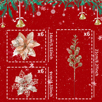 Ensemble de fleurs artificielles de Noël scintillantes, poinsettia et baies rouges, pour décorations de sapin, couronnes, guirlandes, coffrets cadeaux et fêtes à domicile