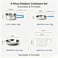 Kit de cuisine de camping 4 pièces en acier inoxydable, pot, poêle, bol, tasse, ensemble léger et portable pour la randonnée, la pêche, les activités de plein air