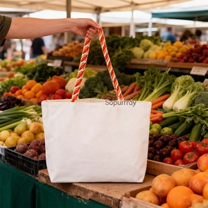 Custom Logo Reusable <b>Medium</b> Canvas Tote <b>Bag</b> with Hand Length Handle for Supermarket Outdoor Travel - Product Image 5