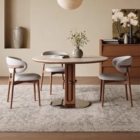 Juego de Mesa y Sillas de Comedor de 4 Plazas Hecho a Mano con Tapa de Piedra Sinterizada y Madera Sólida, Ecológico, para Hotel, Apartamento, Villa, Estilo Moderno de Mediados de Siglo