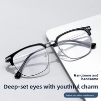 A10002 Gafas Metálicas Vintage con Diseño de Línea de Ceja Plana, Monturas Ópticas Metálicas para Hombre y Mujer