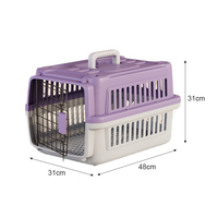 Cage de transport respirante classique en fer et plastique pour chat et petit chien, capsule spatiale portable avec plateau en plastique