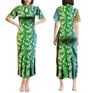 Personalizado verano cuello mandarín <span class=keywords><strong>manga</strong></span> corta Slim Fit vestido largo mujeres elegante gris negro polinesio <span class=keywords><strong>tatuaje</strong></span> estampado vestidos casuales - Product Image 3