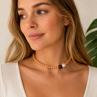 Collar de Cuentas de Ágata Amarilla de Verano, Hecho a Mano, de Primera Calidad, con Dije de Corazón Rojo, Joyería Antideslustre