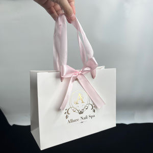 Bolsas de Regalo Blancas de Lujo con Estampado Dorado - Bolsas de Compras con Lazo de Cinta de Satén Rosa, Bolsas de Regalo, Bolsas de Mano para Compras - Product Image 5