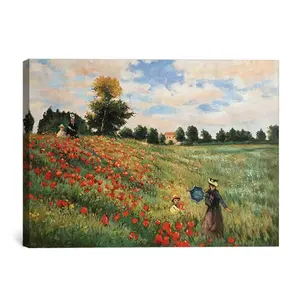 克劳德 · 莫奈 (Claude Monet) 在Argenteuil美丽风景油画再现中的罂粟场