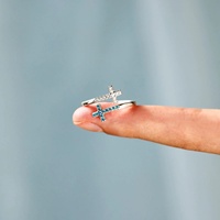 Bague de mariage FUAMAY en argent sterling 925 plaqué rhodium avec double croix et zirconiums bleus et blancs, pour un usage quotidien et des cadeaux unisexes