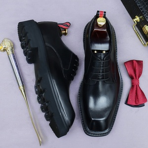 Nuevos Zapatos Oxford de Suela Gruesa para Hombre, Formales de Oficina, con Cordones, Punta Cuadrada, Transpirables, Parte Superior de Cuero Genuino y Compuesto - Product Image 1