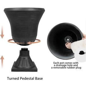 Fioriera in plastica da giardino resistente con sistema di drenaggio opzionale 22 ''vasi da fiori tradizionali in resina classica alta nera - Product Image 2