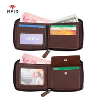 Dompet Pendek Resleting Kulit PU Lapis Lilin Retro Anti Maling RFID Blocking untuk Pria dengan Kantong Koin, Tempat Kartu Multi-Slot