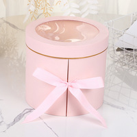 Boîte à fleurs ronde Double couche en or Rose, avec fenêtre transparente, Arrangement cadeau