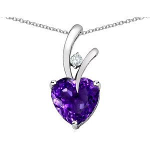 Star K Heart Shape Amethyst Pendant <b>Necklace</b> With Diamond Accent For Women - Product Image 1