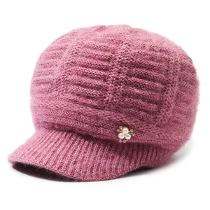 Tùy Chỉnh Mùa Đông Mũ Ấm Phụ Nữ Mùa Đông Ngoài Trời Mũ Dệt Kim Ấm Áp Slouchy Len Beanie Hat Với Visor