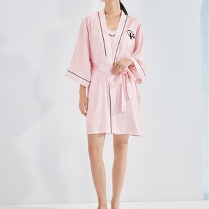 <strong>Women's</strong> Silk Satin Elegant Pajamas Set Breathable Quick <strong>Dry</strong> Three-piece Camisole <strong>Robe</strong> for Summer and Autumn - Product Image 1