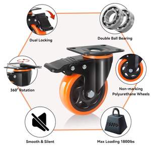 Rueda giratoria de PVC/PU naranja de servicio medio de 4 pulgadas para estantes de taller de carrito Freno de <span class=keywords><strong>polipropileno</strong></span> de acero/giratorio OEM personalizable - Product Image 2