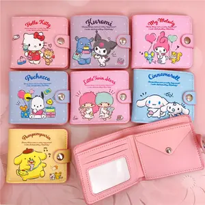 New PU Sanrio Wallet Casual Short Wallet Kt Cinnamoroll Dog Kurumi Purse Card Wallet With Button Anime Coin Bankcard Storage Bag