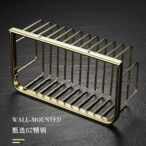 Standard Pa <b>Wall</b> Mounted Tissue <b>Holder</b> Copper Square Mesh Bathroom Paper <b>Holder</b> With <b>Phone</b> Storage Gold Finish - Product Image 4