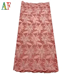 AF优雅的非洲镂空花朵刺绣瑞士薄纱蕾丝棉质蕾丝与纯色的石头