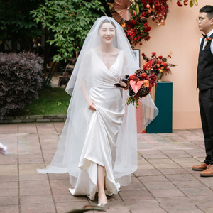 <span class=keywords><strong>Vestido</strong></span> de novia ligero 2024 nueva novia blanco Simple francés estilo Hepburn Mori camisa de viaje cola pequeña - Product Image 2