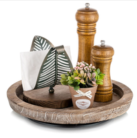 Plateau tournant Lazy Susan en bois rustique vieilli, organisateur pour table de cuisine, centre de table, bar à café, décoration
