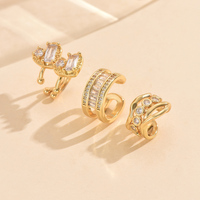 Venta al por mayor nueva moda mujer declaración Clip-On pendientes conjunto con corazón geométrico Zirconia latón joyería regalo