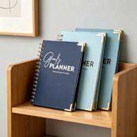 Carnet à couverture rigide en PP personnalisable aux couleurs Morandi avec reliure à cheval, logo personnalisé, agenda de bureau (recyclable)