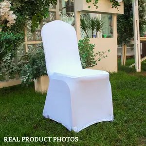 Pas cher blanc chaise pliante couverture noël salle à manger événements de mariage banquet décoration spandex chaise couvre