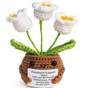 Gehäkelter <span class=keywords><strong>Narzissen</strong></span>-Blumentopf Handgemachte Gestrickte Topfpflanze mit Ermutigungs-Zitat Niedliche Schreibtisch-Dekoration - Product Image 1