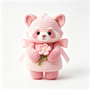 Giocattolo di Peluche <span class=keywords><strong>Panda</strong></span> Rosso Lavorato a Maglia all'Ingrosso, Offerta di Fabbrica, Bambola di Peluche <span class=keywords><strong>Panda</strong></span> Rosso Delicata Lavorata a Maglia - Product Image 4
