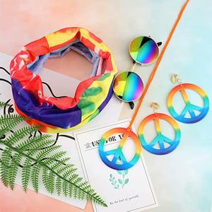 Venta caliente <span class=keywords><strong>Hippie</strong></span> traje joyería conjunto para Halloween Mardi Gras signo de la paz collar flor corona diadema y arcoíris gafas de sol - Product Image 3