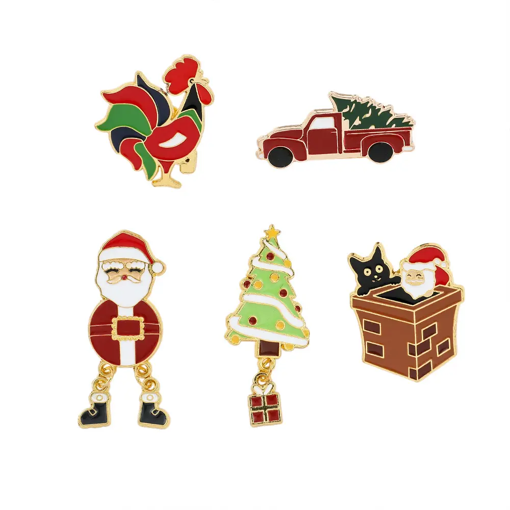 Père Noël mignon dessin animé goutte à goutte d'huile métal Badge arbre de noël cheminée chat alliage accessoires noël broche broche