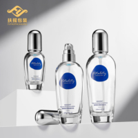 Ensemble d'emballages cosmétiques en verre transparent de luxe, flacon vide pour sérum et lotion, pot pour crème pour le visage, bouchon argenté brillant, logo personnalisé