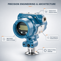 Transmetteur de pression hygiénique à trois colliers en acier inoxydable 316L 3051HT pour colonne de distillation de qualité alimentaire