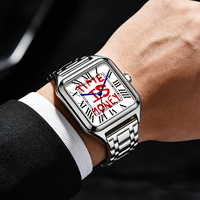 TIME IS MONEY Montre pour homme en acier inoxydable avec cadran carré, montre de luxe pour homme, montre à quartz numérique romaine, étanche