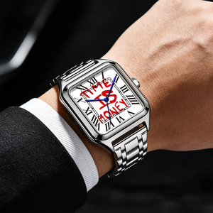 Reloj de Pulsera para Hombre TIME IS MONEY, de Acero Inoxidable, con Esfera Cuadrada, de Lujo, para Negocios, con Números Romanos, de Cuarzo, Resistente al Agua - Product Image 6