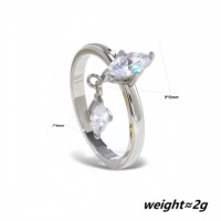 Anillo de Acero Inoxidable con Baño de Oro de 18K, Diseño 3D de Lágrima con Circonita, Borla Bicolor, Modelo Yuanheng, Unisex, para Uso Diario