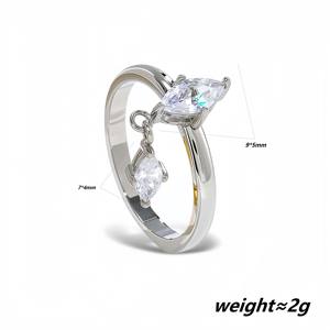 1 pièce Bague pendentif en acier inoxydable plaqué or 18 carats avec zircon 3D en forme de goutte d'eau et pompon bicolore, tendance pour tenue quotidienne - Product Image 5