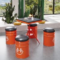 Ensemble de meubles de bar en métal de type fût d'huile industriel vintage, table et chaises de restaurant, pub, café, OEM, ODM, logo personnalisé en usine