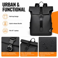Sac à dos à enroulement personnalisé OEM ODM, résistant à l'eau, léger, en polyester, unisexe, pour voyages d'affaires, fournisseur en gros