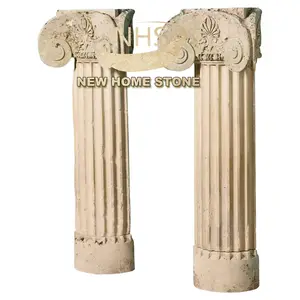 Две вырезанные вручную античные известняковые ионные колонны, каменные столбы для продажи