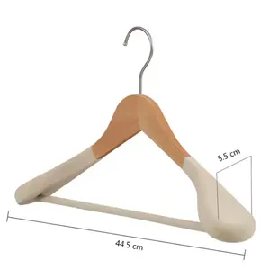 Customized Luxury Flocked Clothes Hangers Mens Suit Natural Wooden Hangers With Wide Shoulders