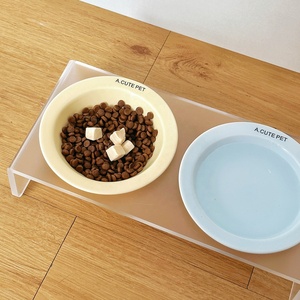 Support surélevé pour gamelles d'animaux en acrylique avec gamelle ronde en céramique, antidérapant, pour chat et chien - Product Image 6