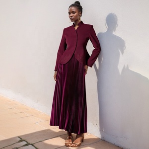 OUDINA - Conjunto <span class=keywords><strong>de</strong></span> <span class=keywords><strong>Dos</strong></span> <span class=keywords><strong>Piezas</strong></span> <span class=keywords><strong>de</strong></span> Alta Gama <span class=keywords><strong>para</strong></span> Mujer, Estilo Casual y Elegante, con Bordado, Falda Plisada <span class=keywords><strong>de</strong></span> Cintura Alta y Blazer - Product Image 1
