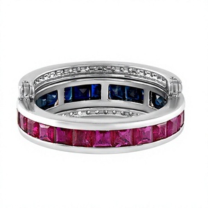 Anillo de Eternidad con Rubí, Zafiro Azul y Diamantes en Plata, Joyería Chapada en Rodio, Estilo Geométrico de Lujo para Mujer - Product Image 3