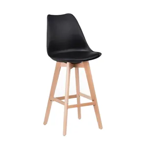 China Odm Classic Design Kunststoff Abs Pp Sitz Hocker Bar Möbel Stuhl mit 4 hohen Holzbein