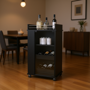 Carrello bar Lusk con anta in vetro e ruote, mobile bar moderno in metallo per uso domestico - Product Image 2