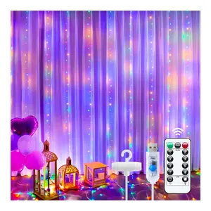 Guirlande lumineuse scintillante à 8 modes alimentée par USB 300 lumières de rideau de fenêtre à LED pour la décoration murale de la maison et de la chambre à coucher de mariage