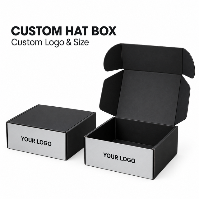Custom Black Packaging Box for Hats Premium Kraft Hat Boxes for Retail Shipping Brand Display and Gift Packaging Use