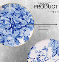 Chaude Européenne Mode Bleu Brodé Boule Creative Design Bone China Vaisselle pour Hôtel Restaurant Botanique Thème Assiette